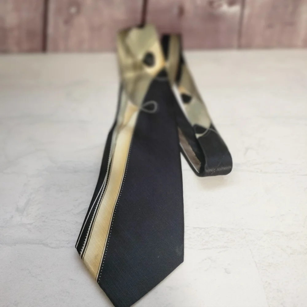 J. Blades Necktie Tie Silk Black and Gold Men's Handmade Black Gold Abstract